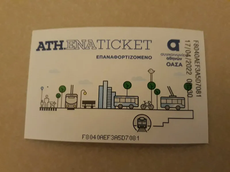 再チャージ式の紙券「ATH.ENA TICKET」。券売機で買い、90分券や24時間券を積んで使う